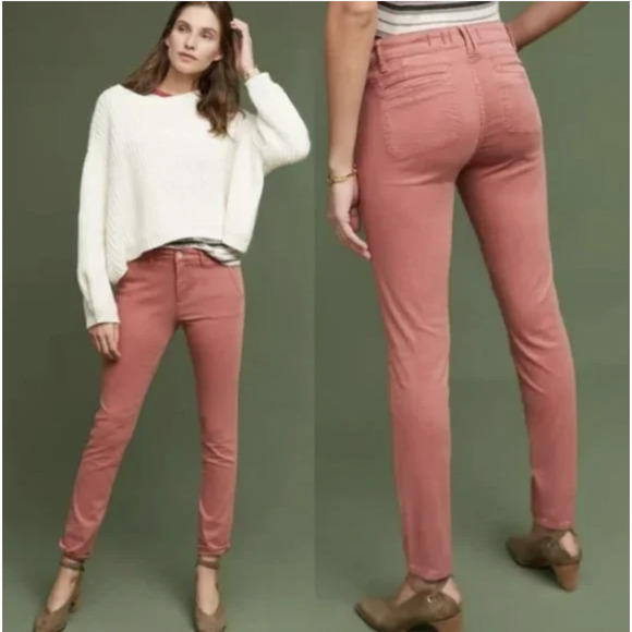 Anthropologie Pants - Anthropologie Hei Hei Pink Abroad Sateen Tencel & Cotton Skinny Trouser Pants